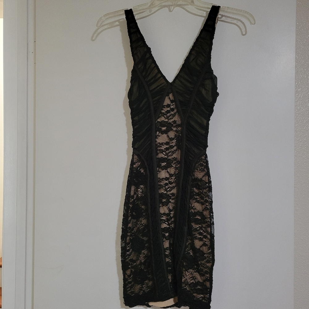 Bebe Sheer Lace Bodycon Dress - Size XXS